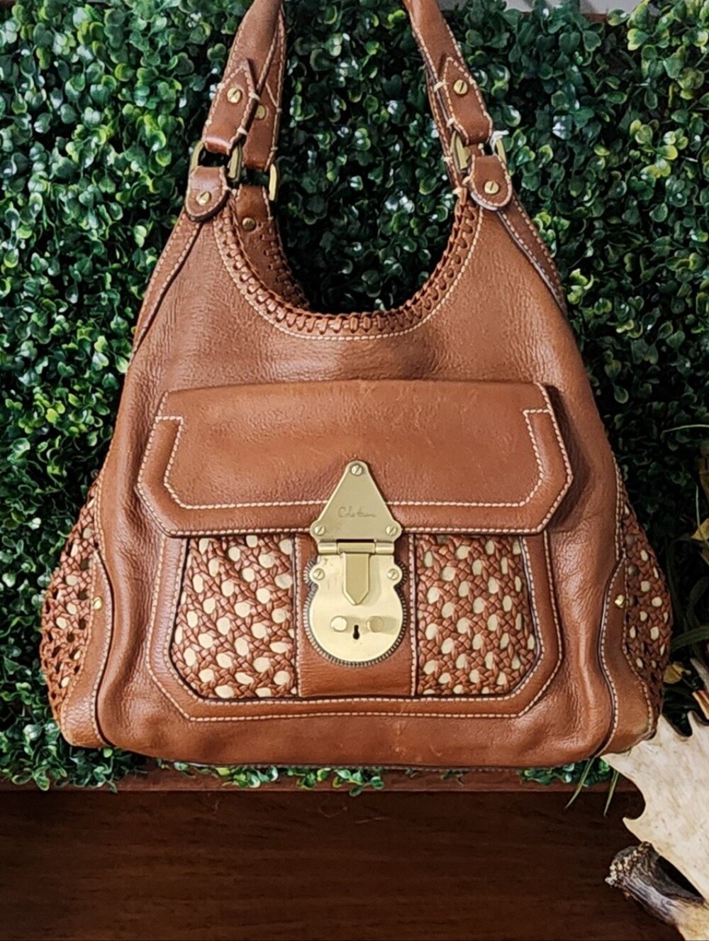 Woven Leather Hobo Bag - Brown